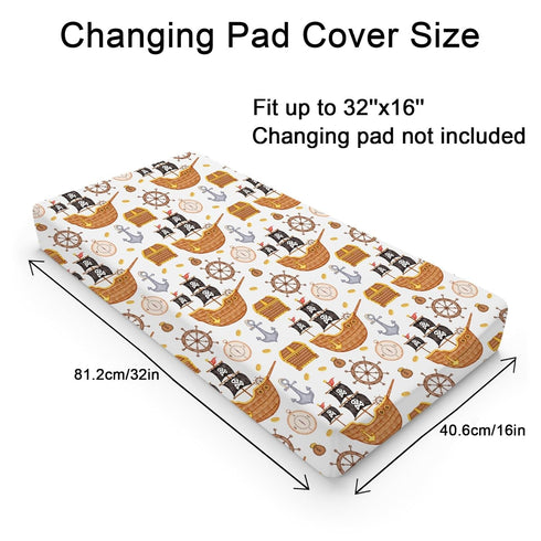 Sea Ocean Changing Pad Cover Pirates Ship Compass Anchor Rudder Fitted Baby Changing Table Sheets for Boy Girl Nautical Life Soft Breathable Stretch Fitted Diaper Change Table Pad Mat 32''x16''