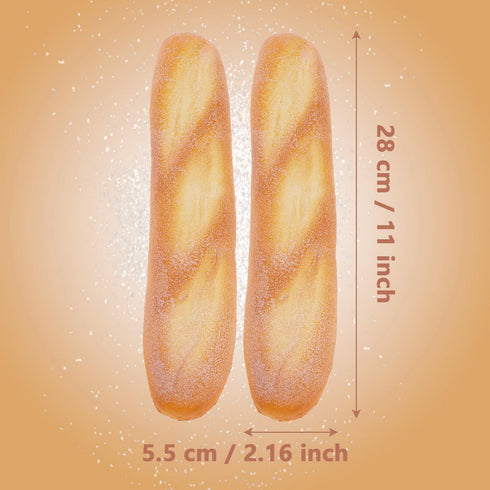 Funzhan 2pcs Artificial French Bread Baguette,Realistic PU Artificial Bread for Decoration,Fake Long Bread Props,Fake