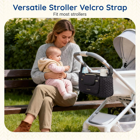 mommore Stroller Organizer with Insulated Cup Holders, Adjustable Stroller Caddy with Detachable Phone Bag, Stroller