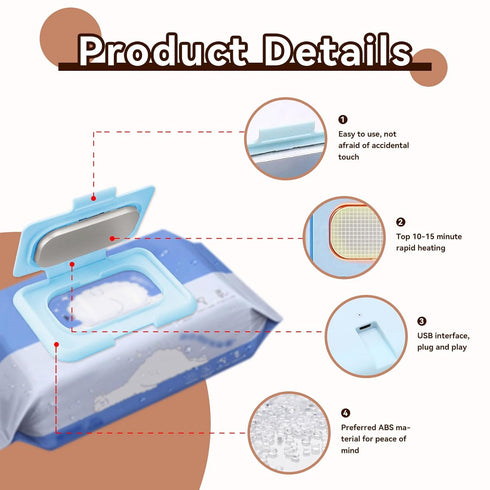 Jwthee Baby Wipe Warmer, Constant Temperature Evenly Heating Portable USB Wet Wipe Heater for Babies Portable Wipe