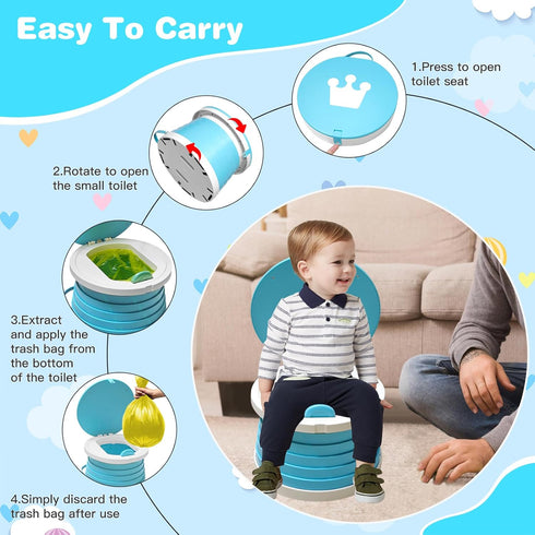 2026 30 Upgraded Portable Potty Chair for Toddlers with Splash-Proof Design, Foldable Travel Potty with Bag & Refills