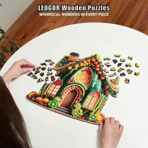 LEOGOR Wooden Puzzles for Adults - Fruit Cottage Creation - 350 Piece Large Jigsaw with Birds, Flowers