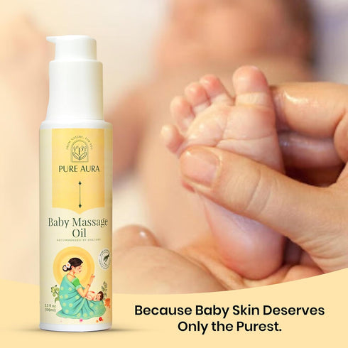 PURE AURA 30 Soothing Care Trio, Baby Body Mist with Nourishing Massage Oil and SPF Sunscreen, Ayurvedic Skincare