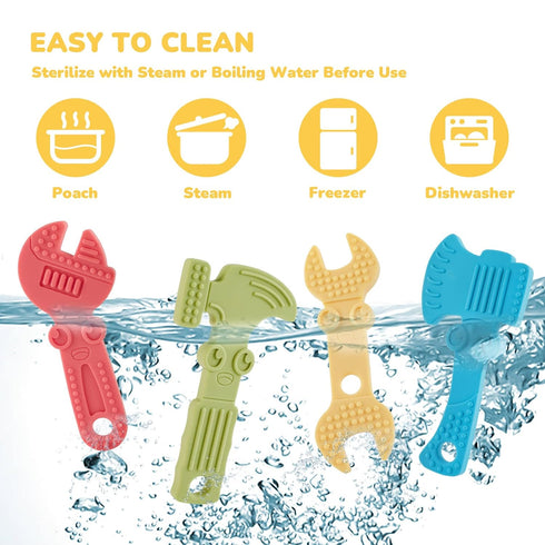 TYRY.HU Baby Teething Toys for 0-6 & 6-12 Months, BPA-Free Silicone Molar Chew Toys, 4 Packs (Hammer Wrench Design)