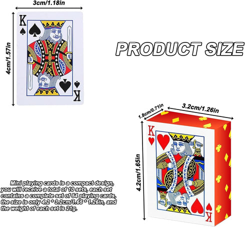 10 Pack, 1.65" Mini Playing Cards Mini Deck of Cards, Miniature Playing Cards with Great Novelty Gift, Party Favor