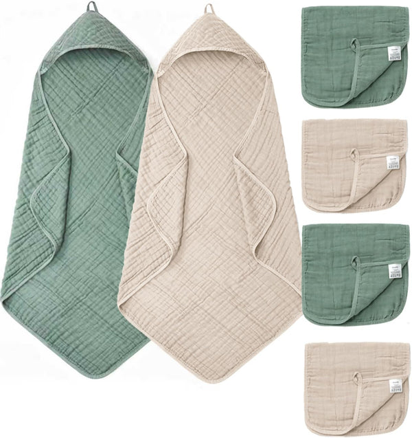 6 PCS Baby Towels and Washcloths Set, 2 PCS XL 35x35 Inch