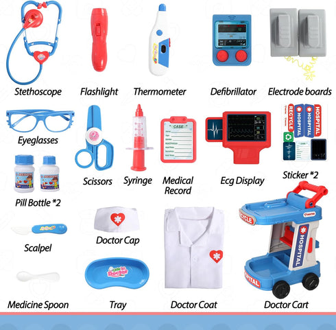 Liberry Doctor Kit for Kids Aged 3-5, Pretend Doctor Playset with Cart, Costume and Stethoscope, Role Play Medical Toy