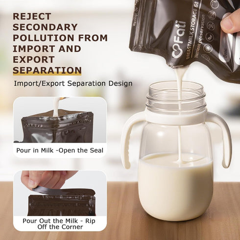 Bags-120 8Oz FATI Breastmilk Storage Pcs, Blackout Breast Milk Storing Bag with Pour Spout for Baby Bottle Feeding