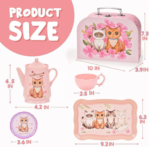 Toddler Toys Tea Party Set for Little Girls, 44 pcs Pretend Plastic Teapot Set with Desserts, Carrying Case for Ages 3-6
