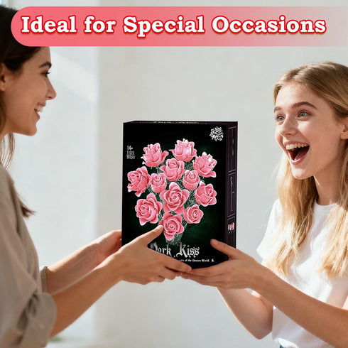 12 Set, Pink Roses Building Block Bouquet Symbol of Love, Admiration & Gratitude Romantic Gift for Wife, Mom, Daughter