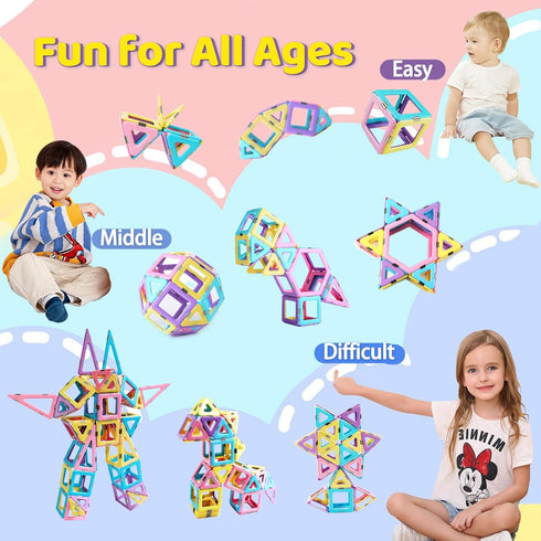 80pcs Set 3D 3 4 5 6 7 Magnetic Tiles Magnet Building Blocks Creative Stacking Toys for Kids, DIY Construction Kit