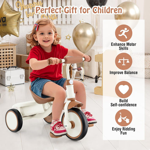 3 3-5 HONEY JOY Tricycle, Kids Trike Wheel Bike with Adjustable Seat, Removable Storage Basket, Tricycle for Years Old