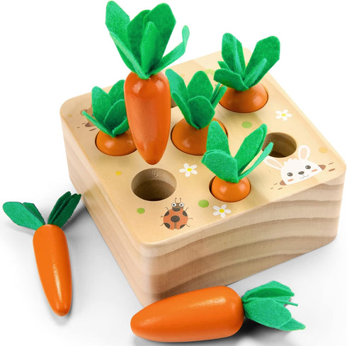 Montessori Toys for 1 Year Old, Wooden Developmental Shape Sorting & Matching Puzzle Carrots Harvest Game for Toddlers