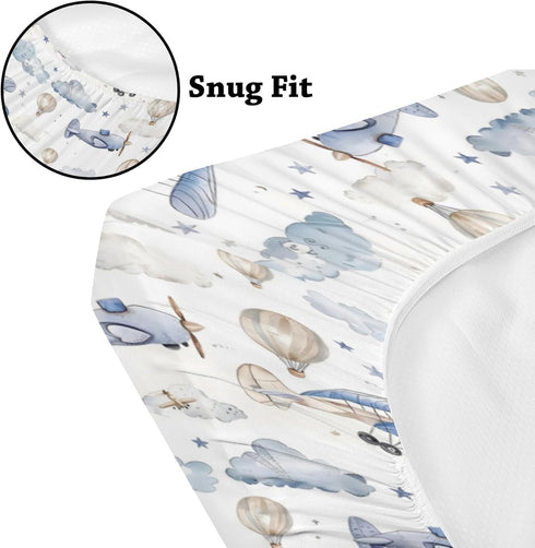 KuphiL10C 30x40 Plane Theme Cloud Hot Air Balloon Pattern Baby Crib Sheet, Diaper Changing Pad Cover, Flannel Throw