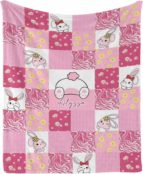 InterestPrint Personalized Rabbit Blankets Newborn, Super Soft Comfy Pink Rabbit Blankets, for Toddler