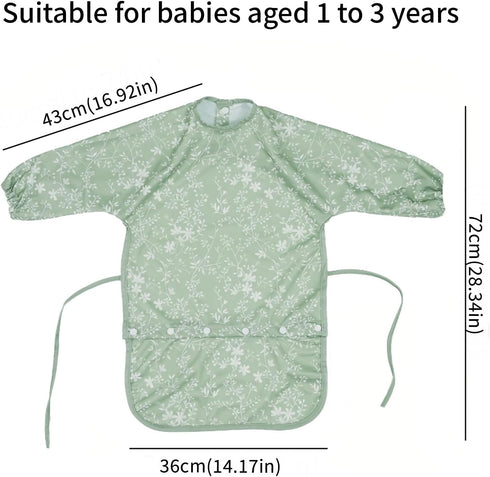 CoolaPeach 2-Pack 1 3 Long Sleeve Baby Bib,Coverall Baby Bibs for Eating,Waterproof,Attaches to Highchair&Table,Ages