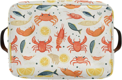 CWUPZAY 1 Pack Lobster Tuna Salmon Storage Basket Canvas Fabric Collapsible Storage Bins Box Organizer Waterproof