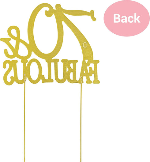 Premium Gold Metal 70 Cake Topper - 70 and Fabulous - 70th Birthday Party Sparkly Rhinestone Decoration, Set in Box