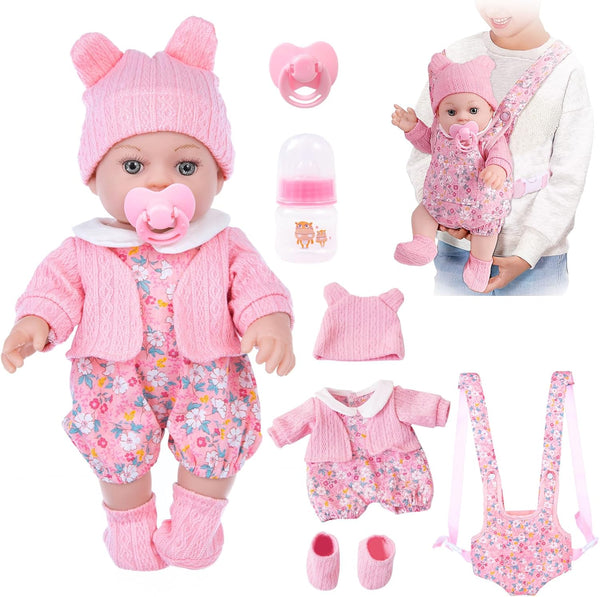 DOTVOSY 12" Baby Doll Set with Clothes and Baby Carrier for Dolls