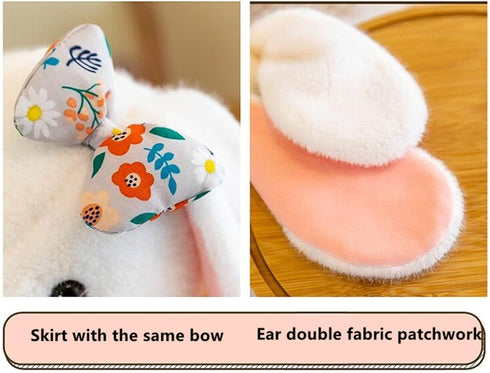 Soft and Cute Plush Rabbit, Small Flower Skirt Wearing Bow Rabbit Toys, Washable Stuffed Animal Rabbit for Children's