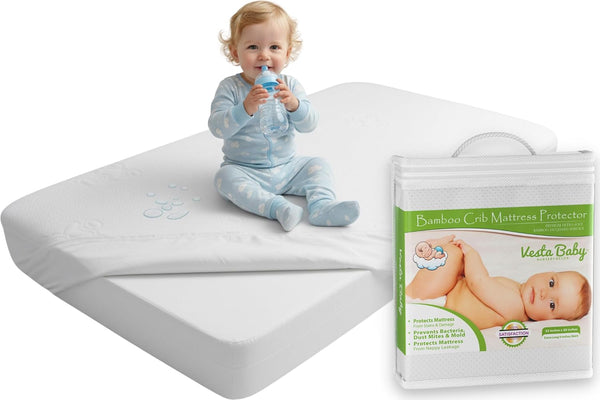 Vesta Baby Crib Mattress Protector - 52 x 28 Noiseless Waterproof Pad