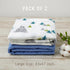 NOOVIA 2-Pack 43x47 inch, Baby Muslin Swaddle Blankets, Cotton, Extra Large Bear Forest & Solid Blue, Soft Newborn