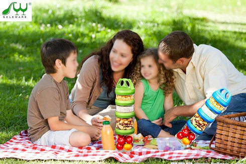 SELEWARE Portable Stackable Food Storage Containers, 4 Piece Jars 31oz, Twist Lock System, Airtight Leak-proof Green