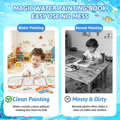 BlivEclat 3 Pack 3-6, Set Reusable Water Painting Books for Toddlers Ages Magic Water Color Paint Books with Pens Water