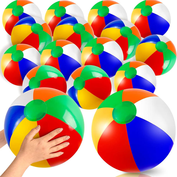 Coopay 16" Large Inflatable Colorful Beach Balls, Classic Rainbow Swimming Pool Ball for Birthday Beach Party Decoration