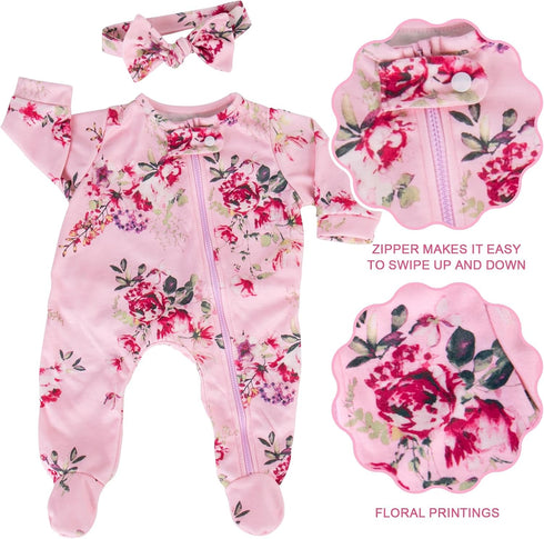 20 inch Set 17-20 Inch Aori Lifelike Reborn Baby Dolls Clothes Purple Clothing Floral Jumpsuits for Newborn Girl Doll