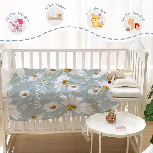 YeeJu Daisy Baby Throw Blanket, Small White Floral, 30x40, Soft Plush Fleece, Toddler Swaddle Gift