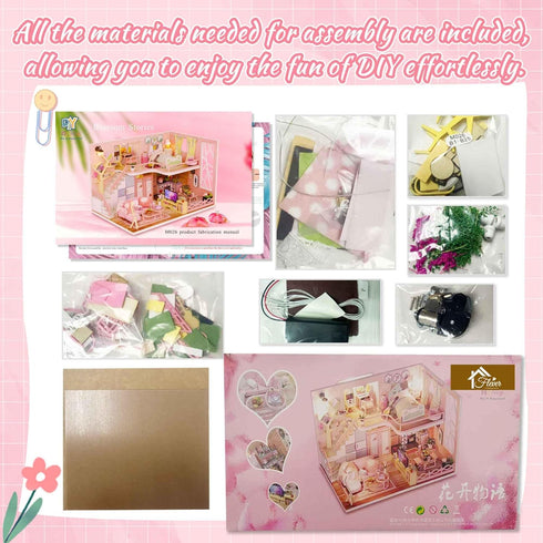Flever Dollhouse Miniature DIY House Kit Creative Room with Furniture for Romantic Valentine's Gift (Blossom Stories)