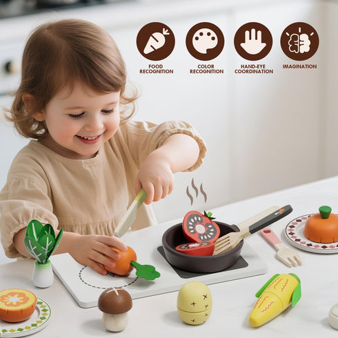 Sets Set 3-5, Wooden Play Food for Kids Kitchen, Farm to Table Play Kitchen Accessories, Cooking for Kids Pretend