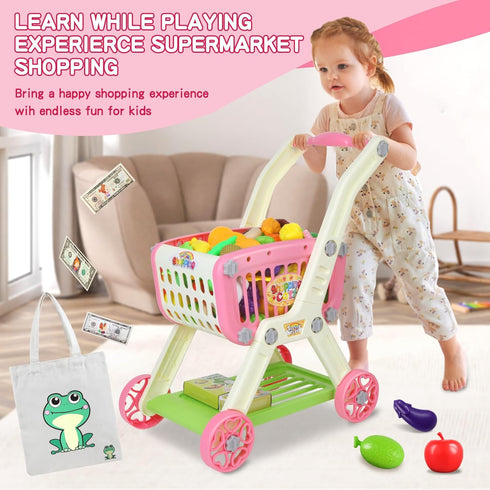 Ming You 2 1 72pcs Set Kids Shopping Cart - in Toy Shopping Cart with Play Food Fruit Vegetable Dessert and Shop