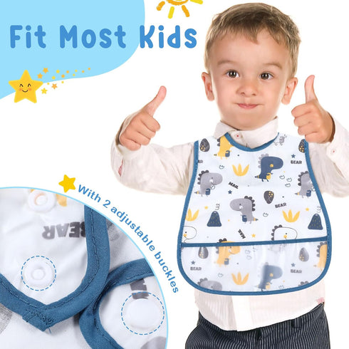 24 6 36 Jeyiour Pcs Baby Waterproof Bibs with Food Catcher Adjustable Snaps Plastic Feeding Bibs for Toddlers