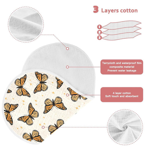 KICPOAY 2 22 11 Inch Muslin Baby Burp Cloths, Brown Monarch Butterflies Muslin Baby Bibs Rags Comfy Soft Absorbent
