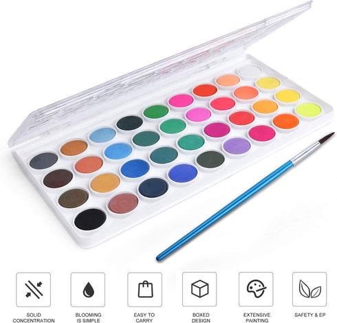 AROIC Watercolor Paint Set, 36-Color Non-Toxic Washable Watercolors with 10 Brushes for Kids & Adults, Art Supplies