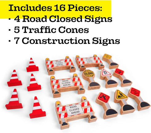 16 -Community Pc Wooden Construction Signs and Traffic Cones - Construction Site Road Signs Helpers Educational