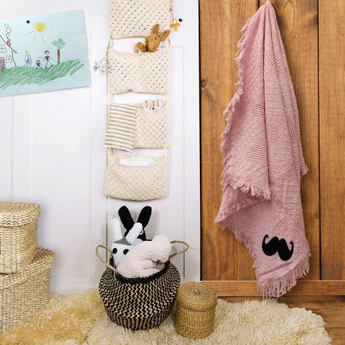 Fastasticdeals Custom Embroidery Nursery Bedding Baby Blankets for Boys & Girls Mustache Cotton