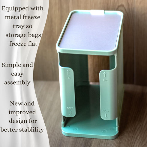 Dew & Dawn Breastmilk Freezer Organizer-Sage Green Storage Tower w/ Metal Freeze Tray, Breast Milk Storage Design, Mint