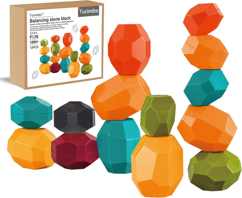 Tucimibo Jumbo Balancing Stones Toy Set, Polyhedral Plastic Stacking Rocks Educational Creative Preschool