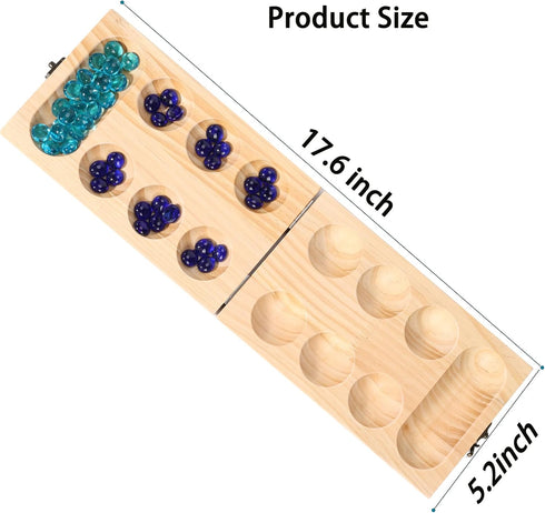Wooden Mancala Board Game Set, Larger Size Mancala Instructions, Portable Travel Game for Kids and Adults