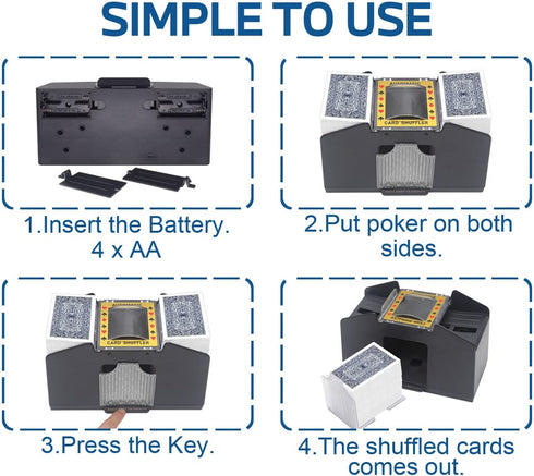 Card Shuffler 2-4 Deck Automatic - Battery-Operated Electric Card Shuffler for UNO/Poker
