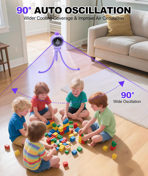 1-100 3800mA TRELC Baby Stroller Fan Large, Bladeless Fans, Oscillating Turbo Desk Fan with LED Display & Night Light