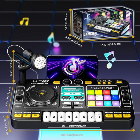 Microphone,Bluetooth,8 Set 3 4 5 6 7 8+ RedCrab Kids DJ Mixer Table with Piano Keys, LED Lights, Interactive Music Toy