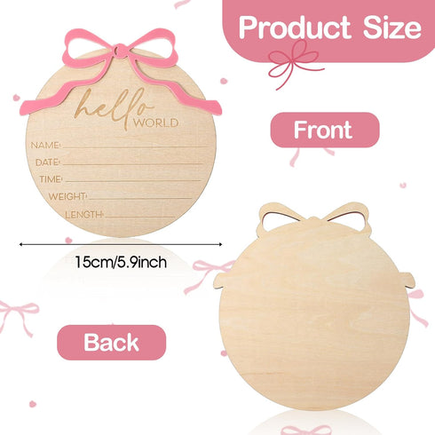 Lusofie Baby Announcement Sign, Pink Bow Welcome Baby Sign, Wooden baby Name sign for Photo Props Hospital Nursery