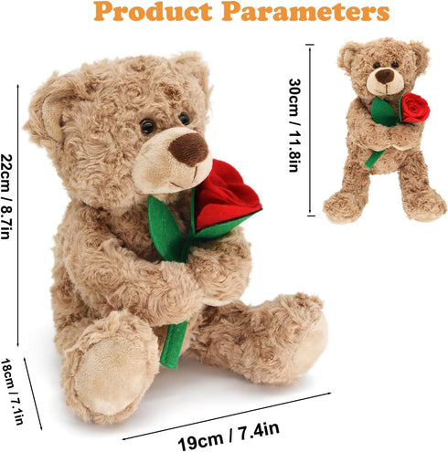 12'' Stuffed Teddy Bear Dolls with Rose, Soft Plush Animal Toys for Valentine's Day Her/Girlfriend Lover Mom Kids Gifts