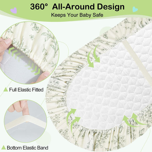 2 Pack FIOBEE Baby Bassinet Sheets for Girls Boys Waterproof Bassinet Mattress Elastic Fitted Crib Sheets Universal Fit