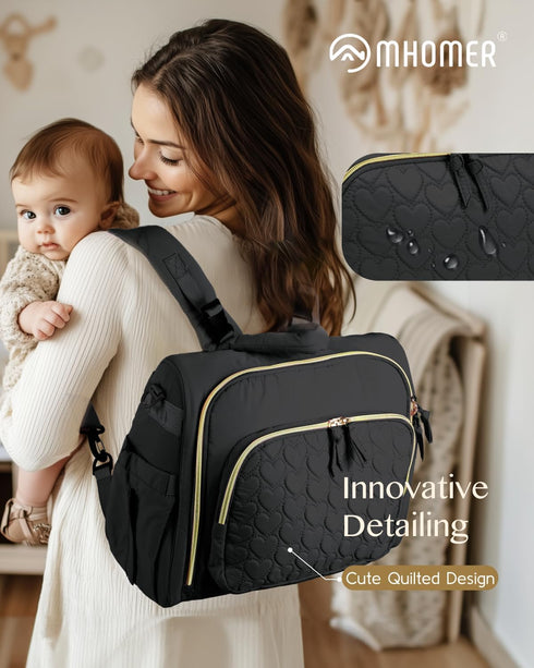 MHOMER Backpack 3 1 Diaper Bag Puffer Lightweight in Wide Open Small Diaper Bag Tote for Travel with Changing Pad