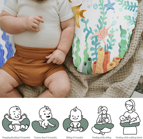 Colorful Ocean Animals Baby Nursing Pillow Covers for Boy Girl Whale Turtle Jellyfish Sea Horse Weeds Nursery
